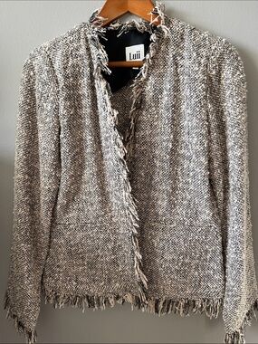 Luii Tweed Fringe Open Front Cardigan M